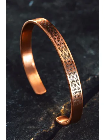Erkek Bakır Bileklik - Lotus Çiçeği - Yaşam Çiçeği İnce Model 2 Erkek Kelepçe Bileklik Bilezik