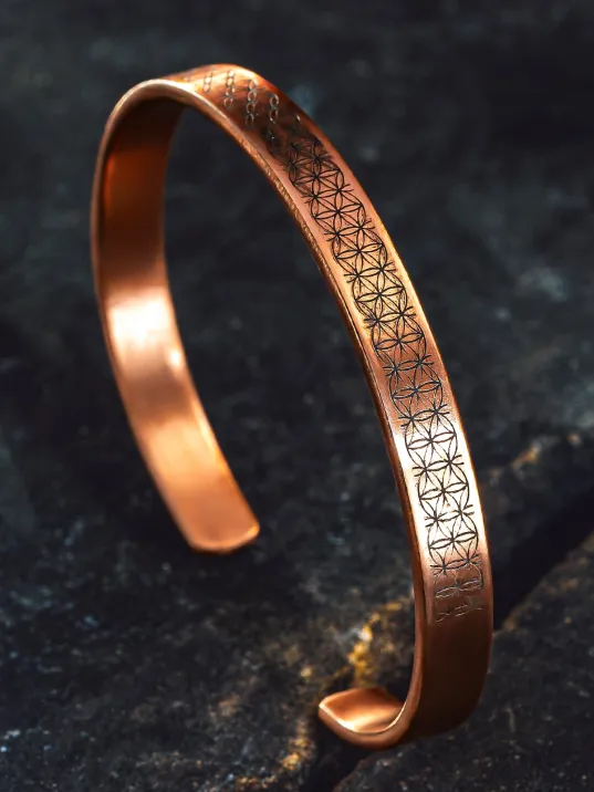 Erkek Bakır Bileklik - Lotus Çiçeği - Yaşam Çiçeği İnce Model 2 Erkek Kelepçe Bileklik Bilezik