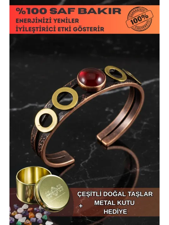 Kadın Bakır Bileklik - Kırmızı Akik Taş Halkalı Model Bakır Bilezik Metal Kutu Ve Doğal Taşlar Kadın Bakır Bileklik - Kırmızı Akik Taş Halkalı Model Bakır Bilezik Metal Kutu Ve Doğal Taşlar