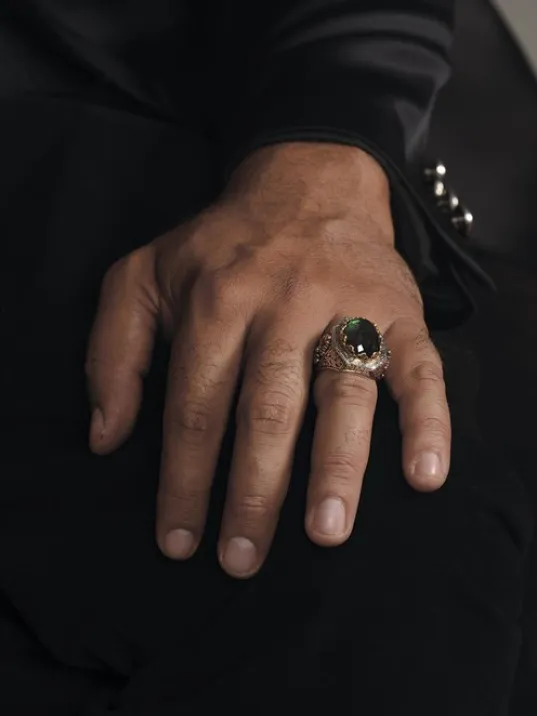 Yeşil Zirkon Taşlı İşlemeli Erkek Gümüş Yüzük GYZZRCNYESL-GMS