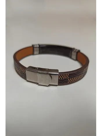İsim Yazılabilen Kahverengi Siyah Suni Deri Çelik Erkek Bileklik DBLISMZLBLK-KHR