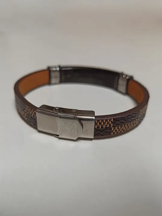 İsim Yazılabilen Kahverengi Siyah Suni Deri Çelik Erkek Bileklik DBLISMZLBLK-KHR
