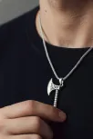 Erkek Gümüş Kolye - Viking Savaş Baltası Sivri Kenar Detaylı Erkek Kolye