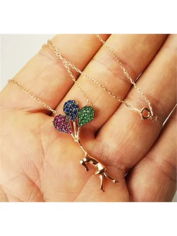 Balonlu Kız Bayan Gümüş Kolye