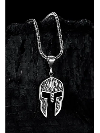 Erkek Gümüş Kolye - Gladyatör Kask Şövalye Sparta Motifli Erkek Gümüş Kolye
