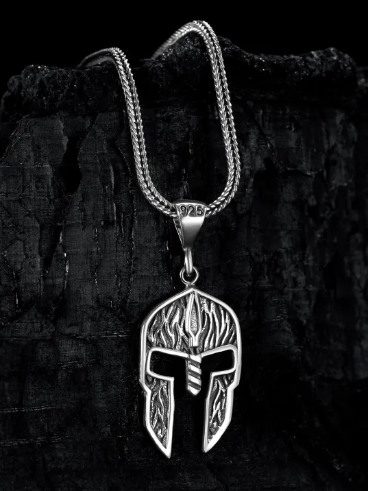 Erkek Gümüş Kolye - Gladyatör Kask Şövalye Sparta Motifli Erkek Gümüş Kolye