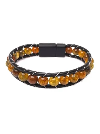 Erkek Kahverengi Akik Doğal Taş Deri Bileklik Erkek Kahverengi Akik Doğal Taş Deri Bileklik