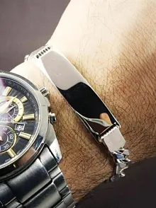 İsim Yazılan Erkek Gümüş Bileklik Künye Kalın Model
