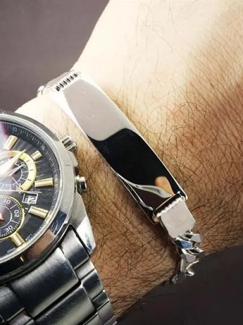 İsim Yazılan Erkek Gümüş Bileklik Künye Kalın Model
