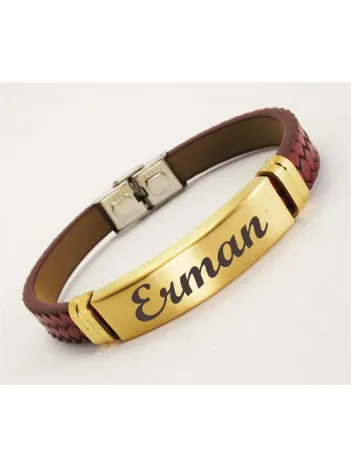 OttoMan Bordo Kauçuk İsim Yazılabilen Erkek Çelik Bileklik