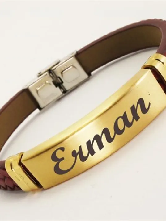 OttoMan Bordo Kauçuk İsim Yazılabilen Erkek Çelik Bileklik