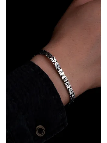 Erkek Gümüş Bileklik - 5.5mm Dikdörtgen Kesim Yassı Kral Gümüş Bileklik