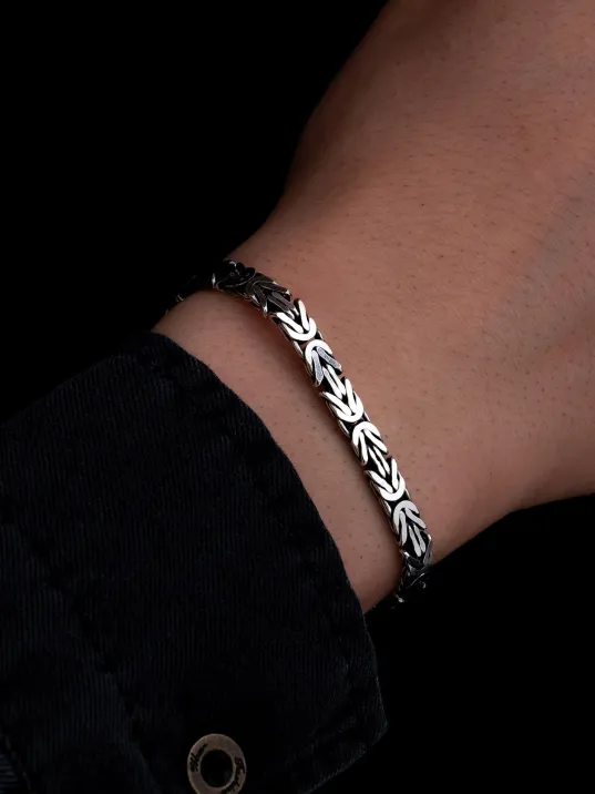 Erkek Gümüş Bileklik - 5.5mm Dikdörtgen Kesim Yassı Kral Gümüş Bileklik Erkek Gümüş Bileklik - 5.5mm Dikdörtgen Kesim Yassı Kral Gümüş Bileklik