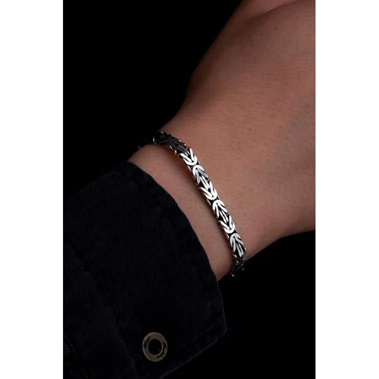 Erkek Gümüş Bileklik - 5.5mm Dikdörtgen Kesim Yassı Kral Gümüş Bileklik Erkek Gümüş Bileklik - 5.5mm Dikdörtgen Kesim Yassı Kral Gümüş Bileklik