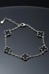 Kadın 925 Ayar Gümüş Siyah Oniks Taşlı Yonca Model Zincir Bileklik