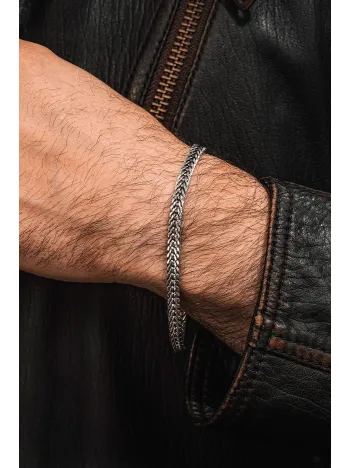 Erkek Gümüş Bileklik - 5mm Tilki Kuyruğu Yassı Model Gümüş Bileklik