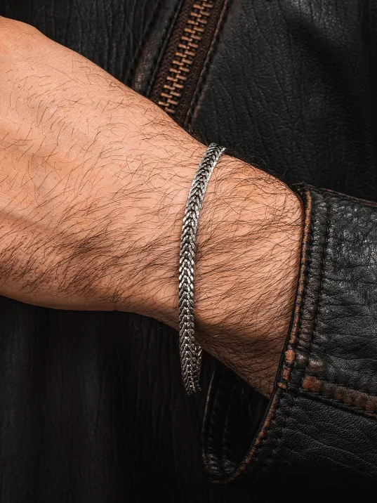 Erkek Gümüş Bileklik - 5mm Tilki Kuyruğu Yassı Model Gümüş Bileklik