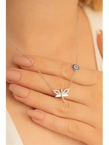 Sevgiliye Hediye Yusufçuk Nazarlıklı Gümüş Bayan Kolyesi