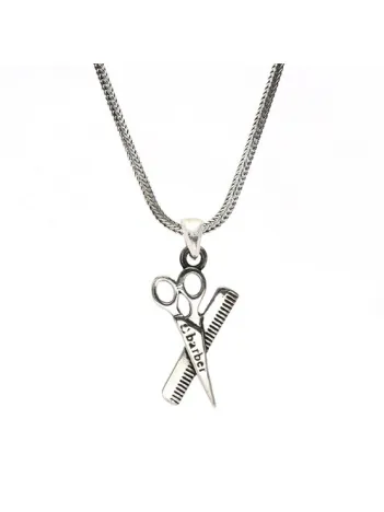 Berber Ve Kuaförlere Özel Makas Tarak Erkek Gümüş Kolye Zincir