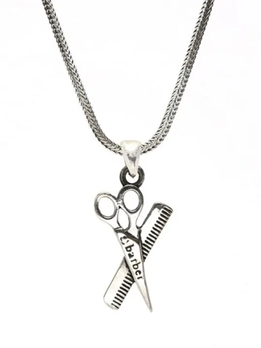 Berber Ve Kuaförlere Özel Makas Tarak Erkek Gümüş Kolye Zincir Berber Ve Kuaförlere Özel Makas Tarak Erkek Gümüş Kolye Zincir