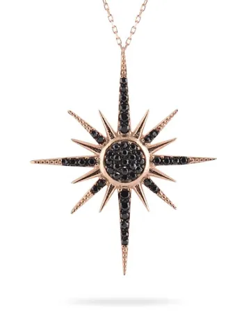 Siyah Zircon Taşlı Kutup Yıldızı Model Kadın 925 Ayar Gümüş Kolye Gklktpyldzı-alt