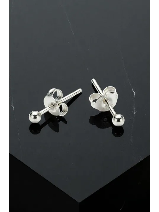 Kadın Gümüş Küpe - 2 mm 925 Ayar Gümüş Top Küpe
