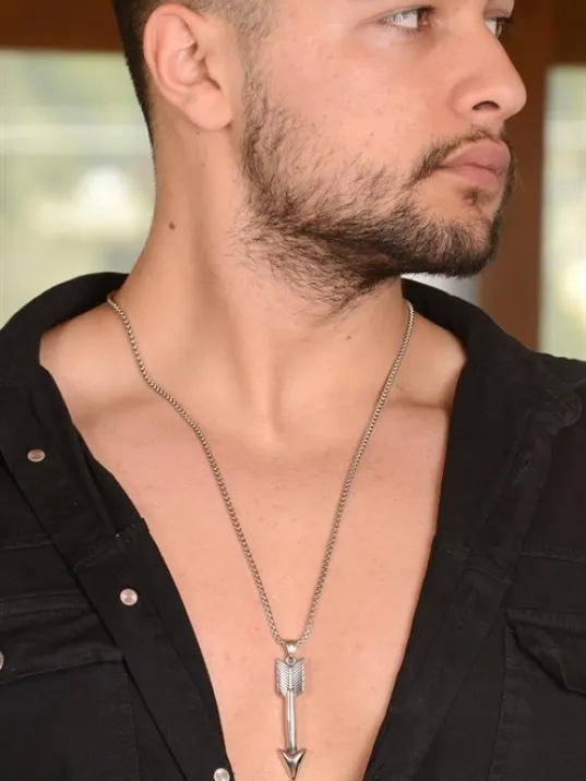 OttoMan Tüy Detaylı OK Çelik Zincir Kolye CKL0TUYLUOK-GMS OttoMan Tüy Detaylı OK Çelik Zincir Kolye CKL0TUYLUOK-GMS