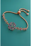 Kadın Gümüş Bileklik - Çok Renkli Doğal Taş Yuvarlak Rose Gold Kaplama Bilezik