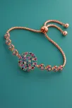 Kadın Gümüş Bileklik - Çok Renkli Doğal Taş Yuvarlak Rose Gold Kaplama Bilezik