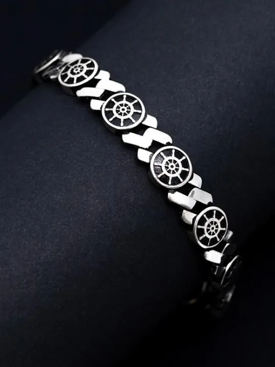 Erkek Gümüş Bileklik - Dümen Motifli Yuvarlak Model Gümüş Bileklik Erkek Gümüş Bileklik - Dümen Motifli Yuvarlak Model Gümüş Bileklik