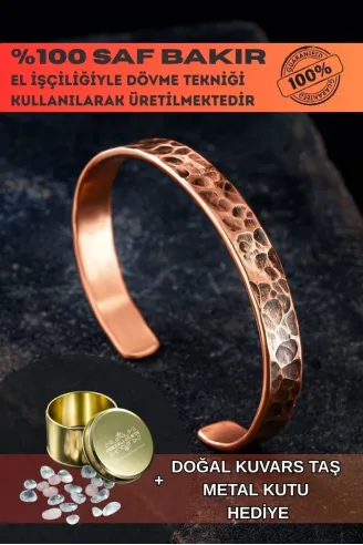 Saf Dövme Bakır Bileklik El Işçiliği Grift Kelepçe Metal Kutu Kuvars Taşlar Kadın Erkek Bilezik