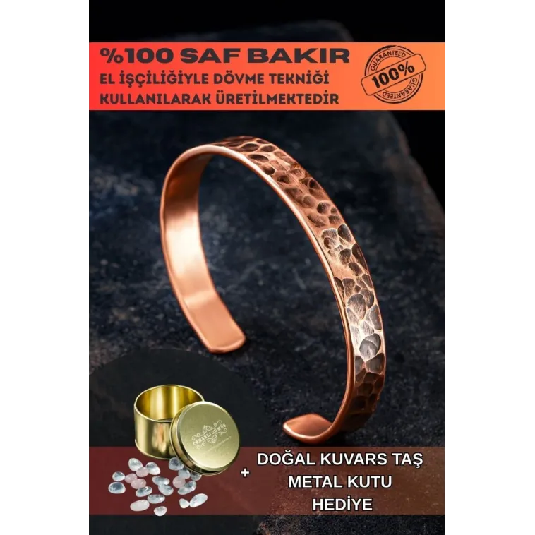 Saf Dövme Bakır Bileklik El Işçiliği Grift Kelepçe Metal Kutu Kuvars Taşlar Kadın Erkek Bilezik