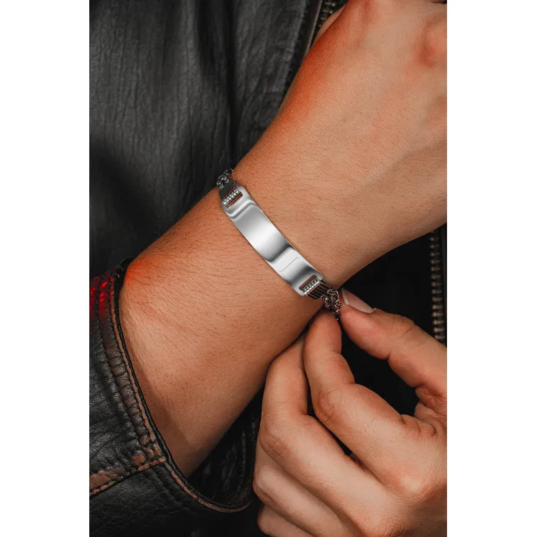Erkek Gümüş Bileklik - İsim Yazılan 2.8 mm Çift Kare Kral Zincir Erkek Bileklik