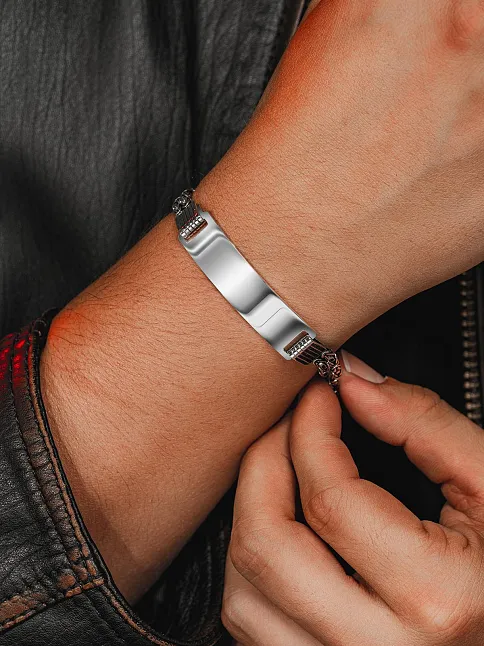 Erkek Gümüş Bileklik - İsim Yazılan 2.8 mm Çift Kare Kral Zincir Erkek Bileklik
