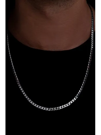 Erkek Gümüş Kolye - 925 Ayar 4 mm Oksitli Ezme Gurmet Zincir Gümüş Kolye