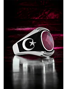 Ay Yıldız Temalı Faset Kesim Zirkon Taşlı Gümüş Yüzük