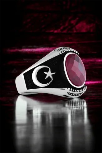 Ay Yıldız Temalı Faset Kesim Zirkon Taşlı Gümüş Yüzük