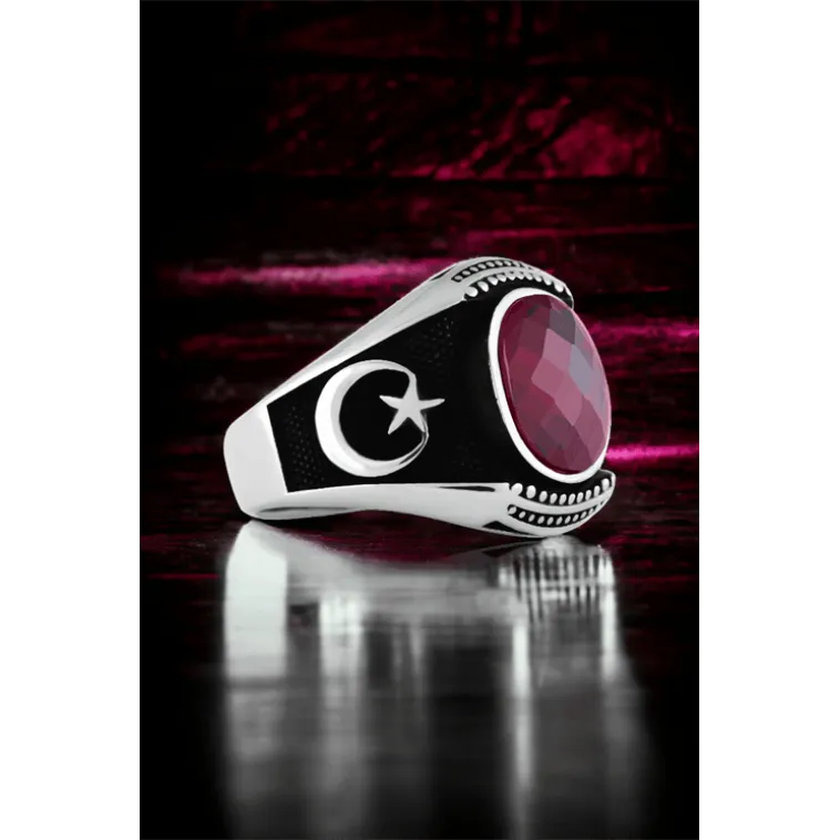 Ay Yıldız Temalı Faset Kesim Zirkon Taşlı Gümüş Yüzük Ay Yıldız Temalı Faset Kesim Zirkon Taşlı Gümüş Yüzük