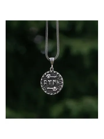 Erkek Gümüş Kolye - 925 Ayar Gümüş Balta Motifli Göktürkçe Türk Yazılı Kolye