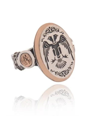 Çift Başlı Selçuklu Kartalı Oval Model Yanında Hiç Yazılı Erkek Gümüş Yüzük