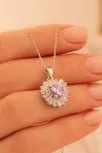 Kadın Gümüş Kolye - Kalp Model Ametist Taşlı Baget Süslemeli Rodyumlu Kadın Kolye Kadın Gümüş Kolye - Kalp Model Ametist Taşlı Baget Süslemeli Rodyumlu Kadın Kolye