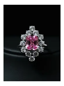 Kadın Gümüş Yüzük - Bella Model Kare Pembe Zirkon Taşlı Yüzük