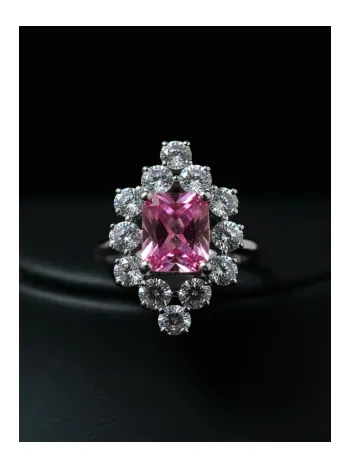 Kadın Gümüş Yüzük - Bella Model Kare Pembe Zirkon Taşlı Yüzük