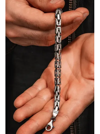Erkek 8,5 mm Füzyon Kare Kral Gümüş Bileklik Erkek Künye Kalın Model