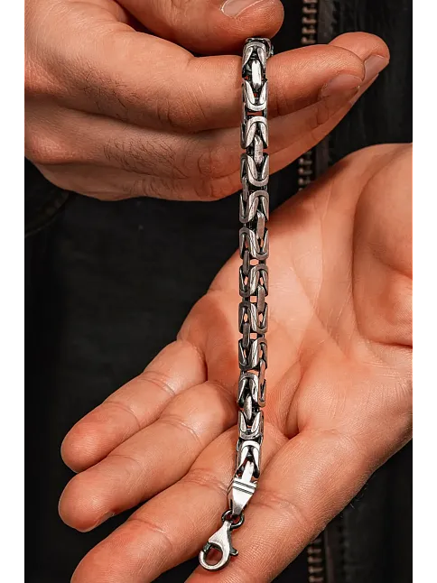 Erkek 8,5 mm Füzyon Kare Kral Gümüş Bileklik Erkek Künye Kalın Model