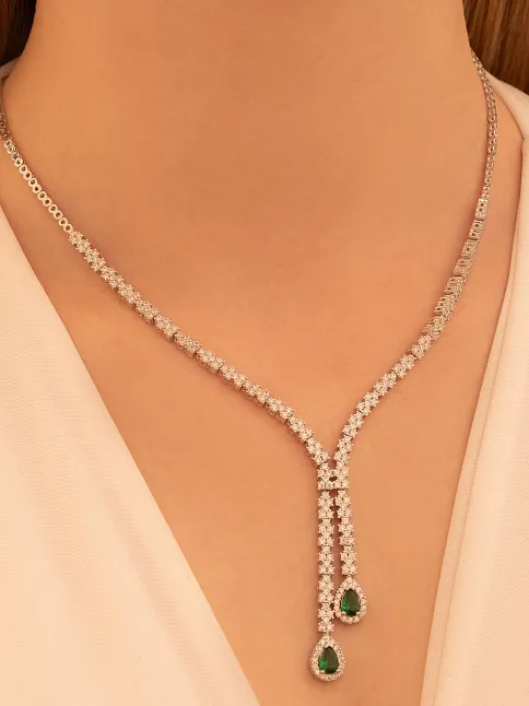 Kadın Gümüş Kolye - Peri Zümrüt Taşlı Damla Model Kadın Kolye