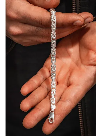 Erkek Gümüş Bileklik - 6mm Beyaz Kare Kral Parlak Model Erkek Künye