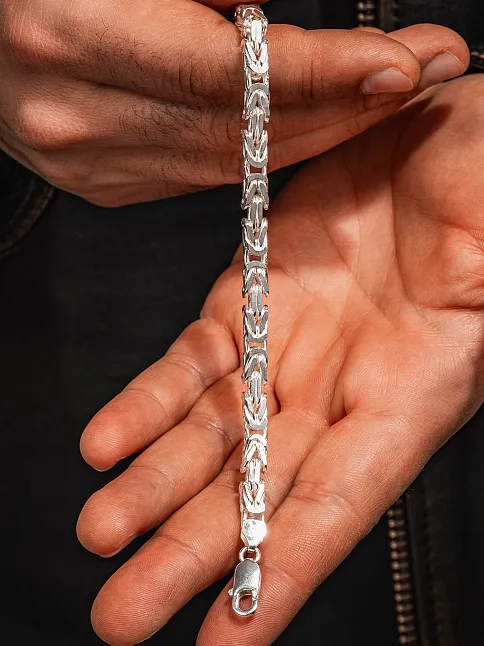 Erkek Gümüş Bileklik - 6mm Beyaz Kare Kral Parlak Model Erkek Künye