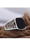Siyah Oniks Taşlı Sarmaşık Desen İşlemeli Özel Seri Erkek Gümüş Yüzük