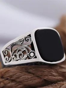 Siyah Oniks Taşlı Sarmaşık Desen İşlemeli Özel Seri Erkek Gümüş Yüzük